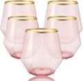 40 count Diamond Unbreakable Stemless Plastic Wine Champagne Whiskey Glasses Elegant Durable Disposable Indoor Outdoor Ideal for Home, Office, Bars, Wedding, 12 Ounce Cups (Diamond Pink Matte Gold)