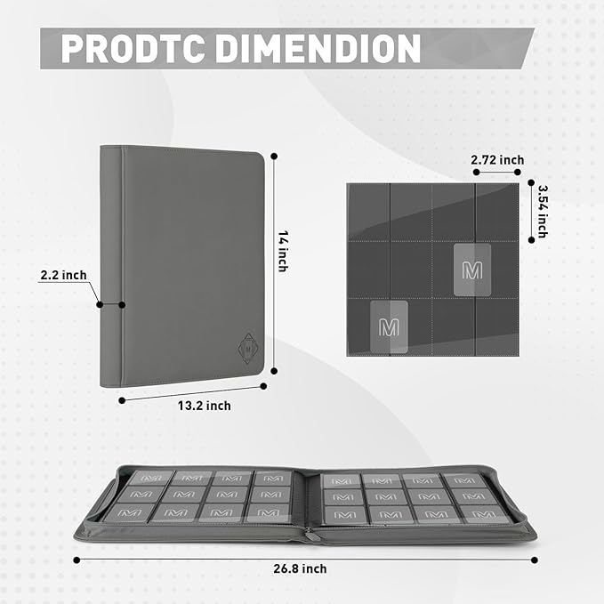 Premium Card Binder 12 Pocket for 720 Pockets Trading Card Binder, PU Zipper Card Collection Album, Sturdy Side-Loading Card Book Holder for MTG, TCG, Game Cards, Sports Cards