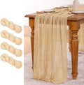 MLMW 4 Pack Champagne Gold Table Runner Cheesecloth Boho Gauze Rustic Cheese Cloth 160 inch Sheer Wedding Table Runner 13.3ft for Thanksgiving Party Baby Bridal Shower Birthday