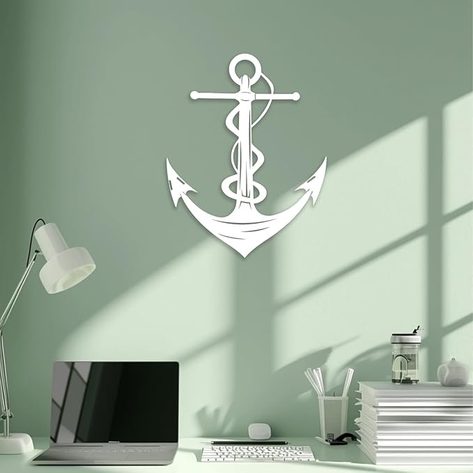 XXQ Anchor Metal Wall Decor, Anchor Metal Wall Art for Bedroom Living Room Dorm Antique Anchor Wall Decor Antique Metal Anchor Farmhouse Decor (Whhite, 12" x 19" / 31 x 47cm)