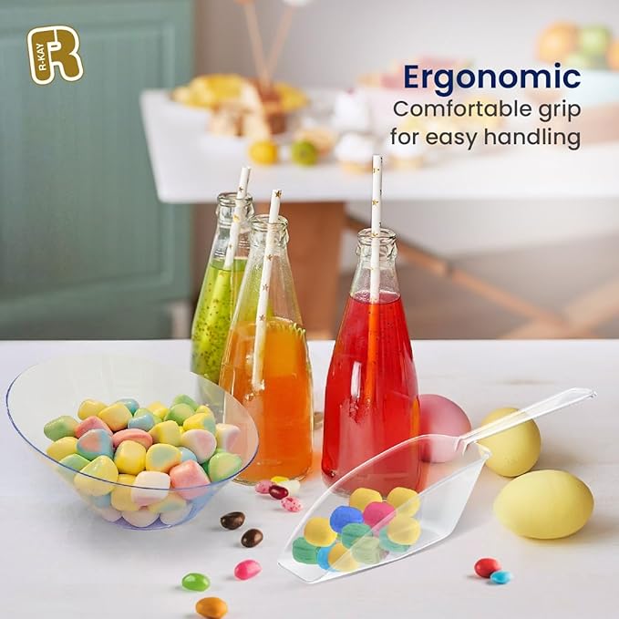 R-kay 16 Pcs Candy Bowls And Plastic Scoops Set - 8 Clear Plastic Candy Bowl 20 Oz And 8 Scoop 6.5 Inch Buffet Containers Set Heavy Duty