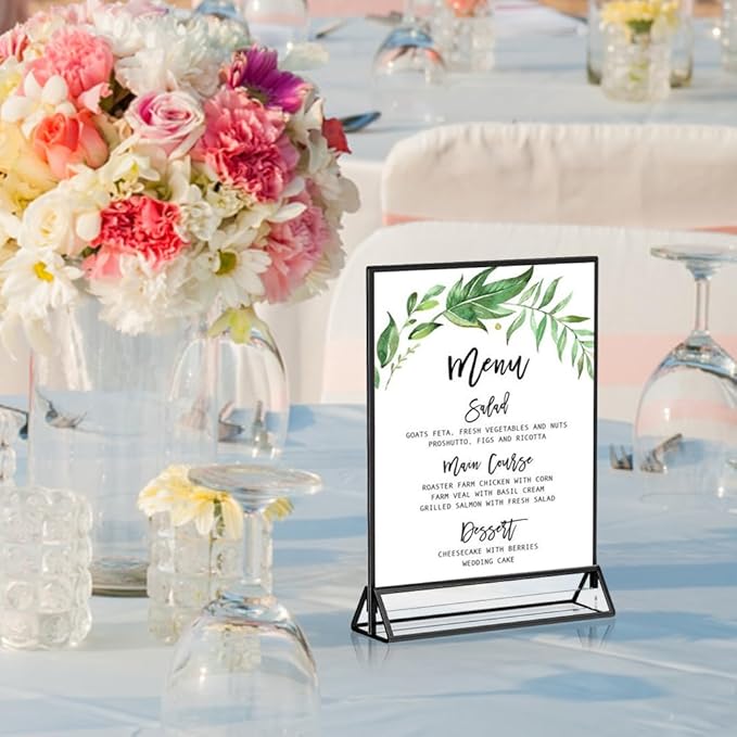 12PCS Acrylic Black Sign Holders, Wedding Table Sign Double Sided Holder, Acrylic Black Frame Sign Holders Display Stand for Wedding Table Numbers, Restaurant Sign, Menu, Photo (4" x 6")