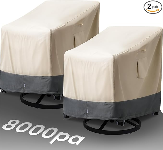 Extra Heavy Duty Patio Chair Covers Waterproof - 2 Pack Patio Furniture Seat Covers for Outdoor Swivel/ Rocking Chair/ Stackable Dining Chairs, with Air Vents, 28" W x 33" D x 38.5" H
