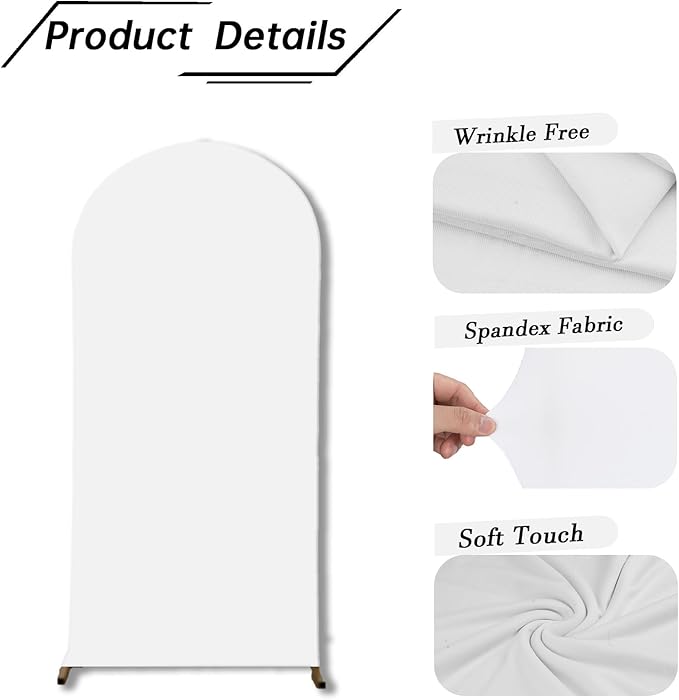 bricia Wedding Arch Backdrop Stand Cover, 6FT Double Sided Stretchy Arch Cover Fitted Wedding Birthday Party Banquet Decoration (White 72''Lx31.2''W)