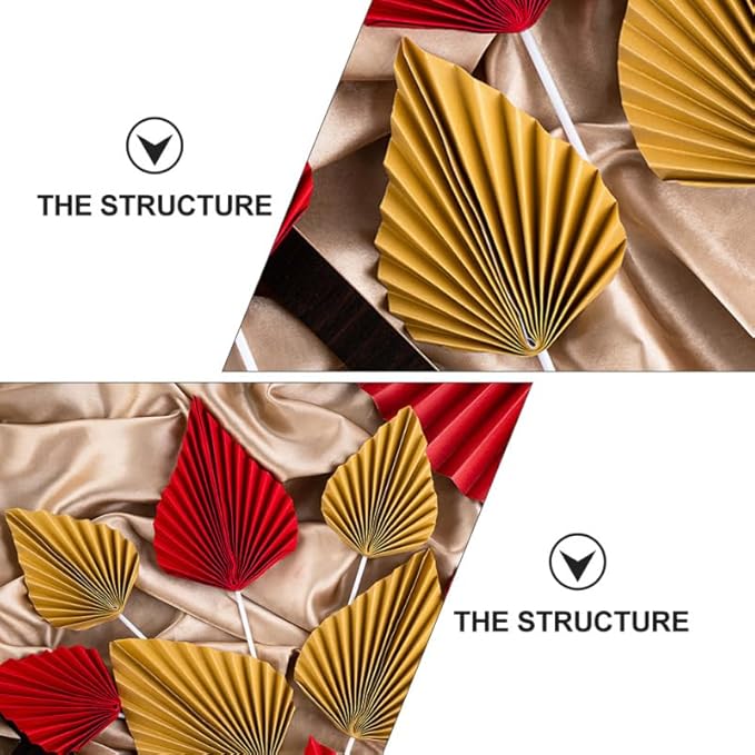 16pcs Golden Tree Leaf Folding Fan Cake Toppers - Elegant Boho Cake Decorations for Birthday Party, Wedding, and Anniversary - 4.33 * 1.96 * 0.39inch