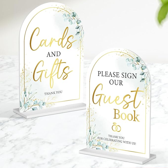 2-Piece Acrylic Wedding Sign Set for Ceremony & Reception - 5x7 Inch White Guest Book, Cards & Gifts, Please Sign Our Guest Book - Wedding Decor Bundle