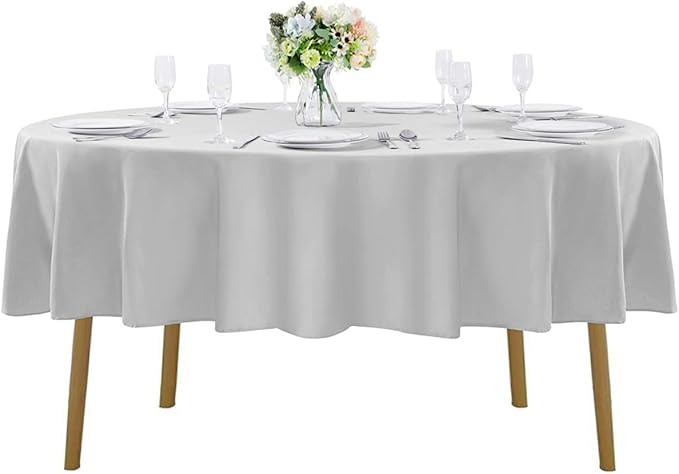70 inch Round Tablecloth Washable Polyester Table Cloth Decorative Table Cover for Wedding Party Dining Banquet（70 inch,Silver）