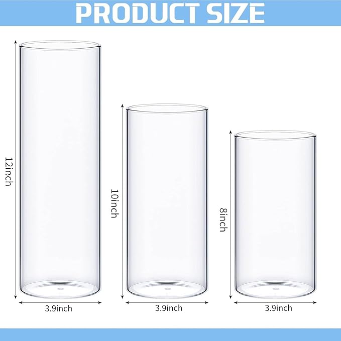 Sawysine 24 Pcs Glass Cylinder Vases 2.5''/2.95''/3.9'' Diameter Clear Flowers Vase Hurricane Floating Candles Holders for Table Centerpieces (3.9 x 8 in,3.9 x 10 in,3.9 x 12 in)
