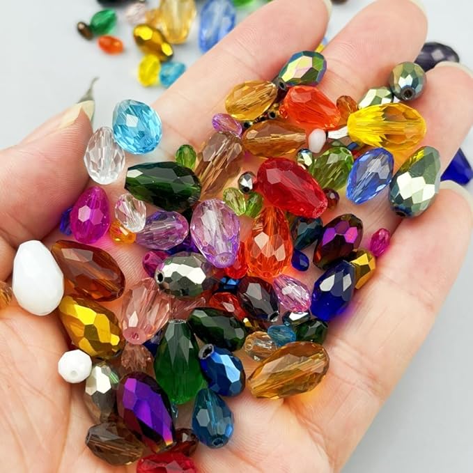 200pcs 3x5mm Teardrop Crystal Glass Beads for Jewelry Making, Faceted Vertical Hole Teardrop Glass Spacer Beads for Wind Chimes Bracelet Earring Necklace DIY Craft(Gray)