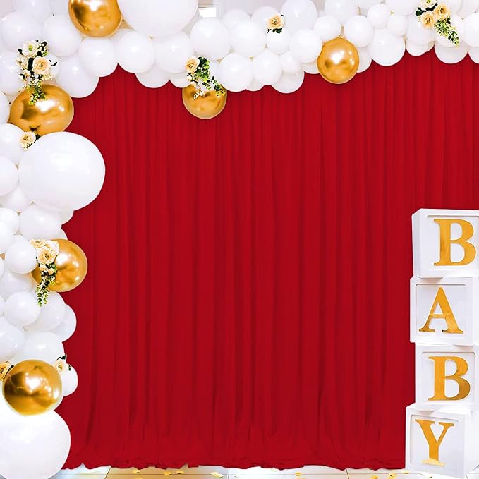 Joydeco Red Backdrop Curtain for Parties, Photography Backdrop Drapes for Christamas Wedding Decorations, Wrinkle Free 5ft x 8ft Set of 2 Panels Curtains with Rod Pockets