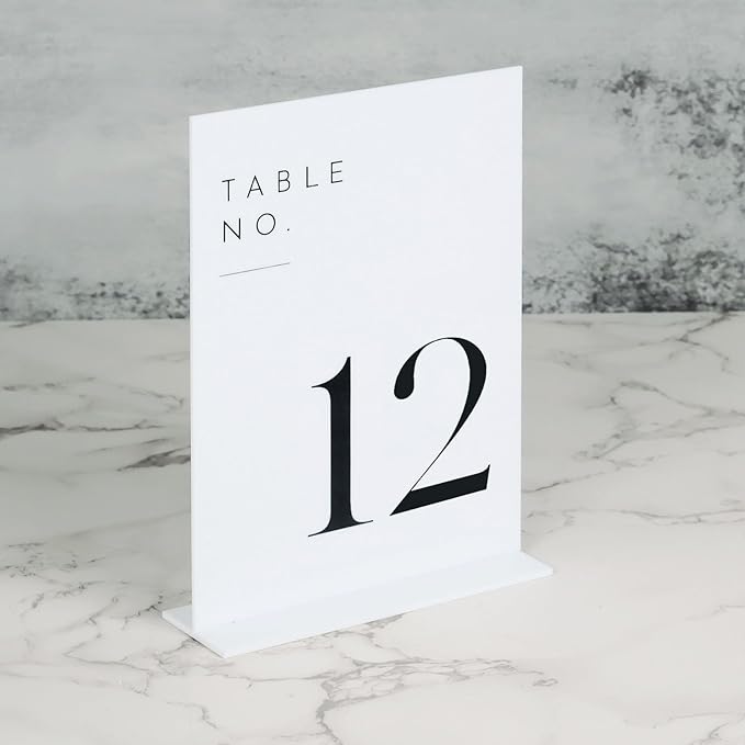 JINMURY White Wedding Table Numbers 1-25 with Stands, 5"x7" White Acrylic Table Numbers, Perfect for Wedding Reception, Party, Anniversary, Event