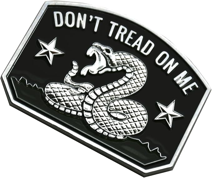 1x Gadsden Flag Rattlesnake Car Emblem 3D Decal Sticker with Don't Tread ON ME Slogan Fit for Car Truck Motorcycle Window Door and Flat Surface (Chrome)