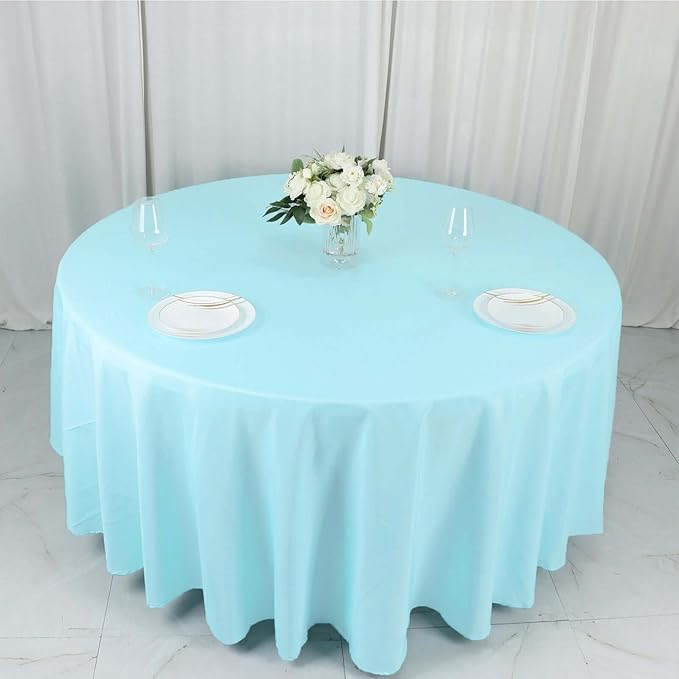 Efavormart Round Tablecloth, 108 Inch Stain & Wrinkle Resistant Washable Table Cloth, Decorative Polyester Fabric Table Cover for Banquet, Wedding, Dining- Blue