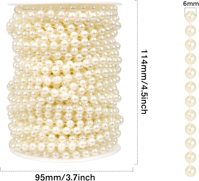 [76.7 Feet] Pearl Beads Garland, 6MM 25.5 Yards Faux Pearl Beads String Roll Bulk for DIY Craft Wedding Party Christmas Tree Decoration