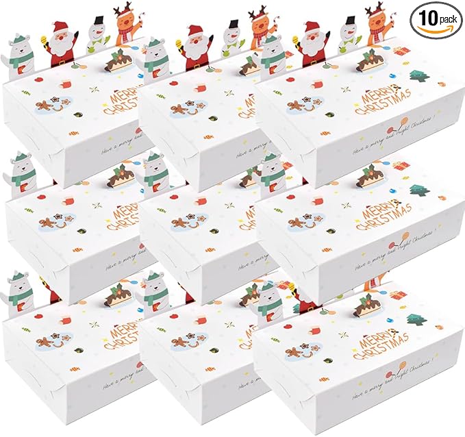 Cartoon Boxes With Lids - 3D Stand Bear Santa Claus Snowman Elk Merry Christmas Candy Boxes Kraft Paper Cookie Boxes for Gift Giving Decorations Party Small Present Box 10pcs