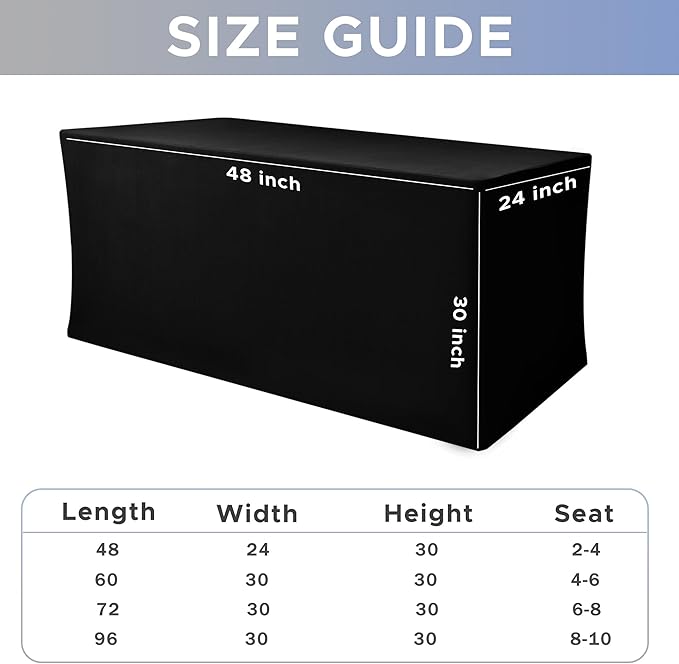 Nasitos Spandex Fitted Table Clothes, 6 Pack - 48 x 24 Inch - Black Rectangle Tablecloths for 4 Foot Tables, Fabric Table Cover Protector for Folding Table, Parties, Craft Show, Trade Show