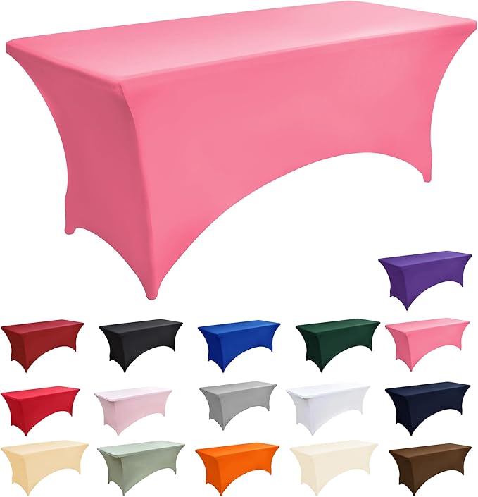 10-Pack 6ft Spandex Table Covers for Rectangle Standard Folding Tables - Wrinkle Resistant Stretch Tablecloths - Ultimate Fitted Table Protector for Parties, Banquet, Wedding