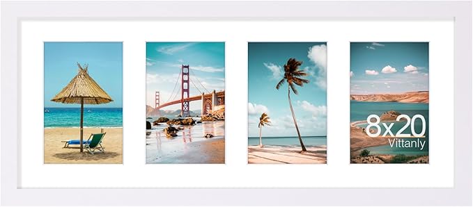 Vittanly 8x20 Collage Picture Frame, Displays 4Pcs 4x6 Pictures with Mat, Picture Frames Collage Wall Decor for Horizontal or Vertical Display, White, 1 Pack
