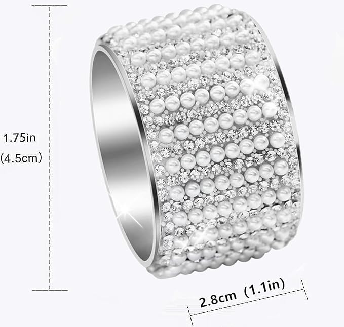 Diamond Pearls12cs Napkin Rings Rhinestone Crystal Glass Framed Napkin Holder Handmade Serviette Buckles for Christmas, Easter, Thanksgiving Day Wedding Banquet Home Party Decoration Dining Table