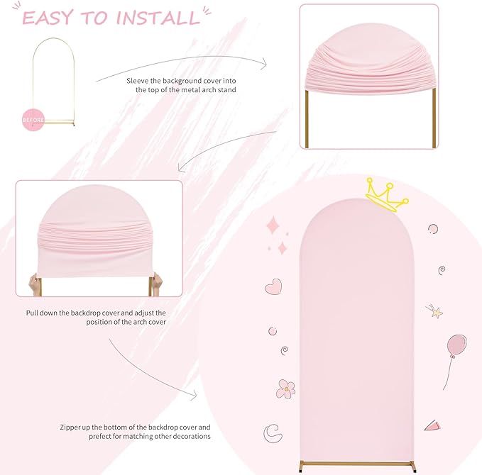 SoarDream 7.2FT Wedding Arch Cover Pink Spandex Fitted Wedding Arch Stand Covers Fitted for Round Top Chiara Arch Cover Fabric Stretchy Backdrop for Bridal Baby Shower Birthday Party Balloon Decor