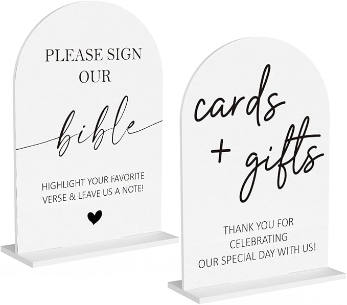 2Pcs Sign Our Bible Wedding Sign Cards and Gifts Signs for Wedding Engagement Party Bridal Shower Baby Shower Table Desk Acrylic Decor