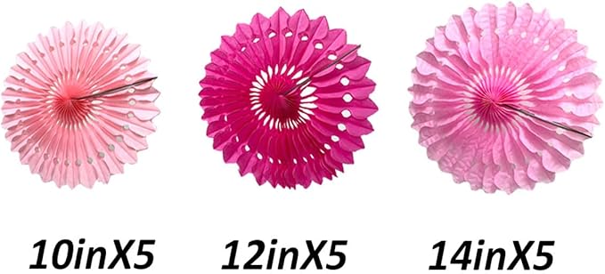 15pcs 10'' 12'' 14'' Paper Fans Decorations Pink Theme Party Decor Round Tissue Paper Fans Hanging Fans Set Party Paper Honeycomb Fans Decorations for Party Birthday Wedding Events