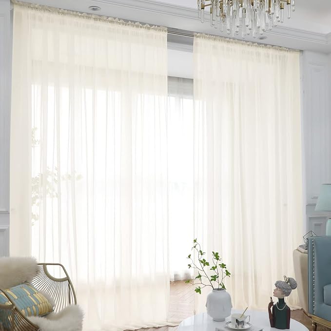 Window Beige Sheer Curtains 84 Inches Long 2 Panels Sheer Curtain Basic Rod Pocket Panel for Bedroom Children Living Room Yard Kitchen (Beige, 52" W x 84" L | 2 pcs)