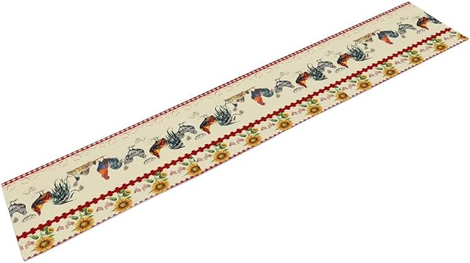 Rustic Rooster Table Runner,Vintage Country Farm Sunflower Chicken Red Plaid Print Tablecloth Burlap for Hotel Indoors Outdoor Dining Room Kitchen Home Decor,W13X L36 in