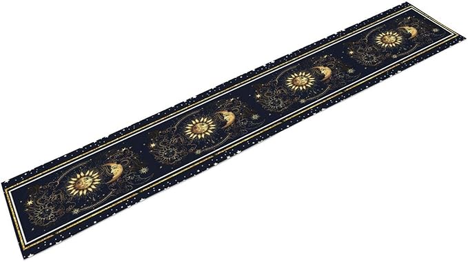 Sun Moon Table Runner, Seasonal Golden Sun Moon Holiday Kitchen Dining Table Runner for Kitchen Living Room Home Party Decor 13x90 Inch