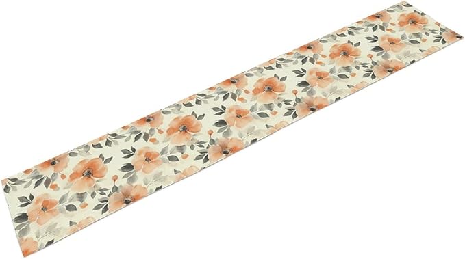 Floral Fall Table Runner, Rustic Watercolor Orange Flowers Seasonal Summer Autumn Table Runner for Kitchen Dinning Table Runner Decor Home Wedding Party Holiday, 13x120 Inch