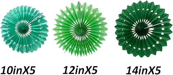 15pcs 10'' 12'' 14'' Paper Fans Decorations Green Theme Party Decor Round Tissue Paper Fans Hanging Paper Fans Set Party Paper Honeycomb Fans Decorations for Party Birthday Wedding Events