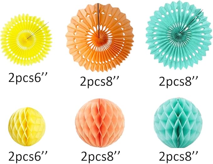 12pcs 6’’ 8’’ Honeycomb Balls Tissue Paper Fans Party Honeycomb Ball Fans Wall Tissue Pom Poms Flower Balls Hanging Paper Fans for Party Baby Shower Birthday Wedding Nursery Decor(Yellow Orange kit)