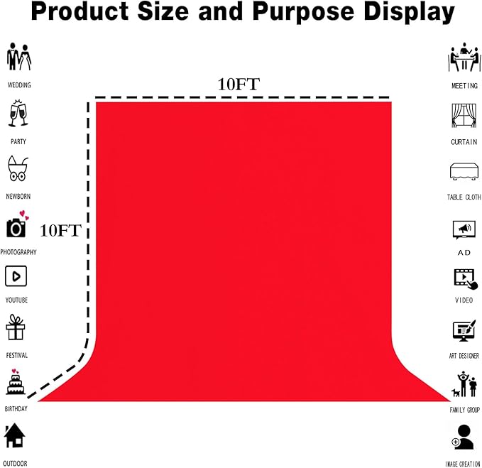 10x10FT Red Screen Backdrop for Photography Red Photo Booth Backdrop Photoshoot Recording Parties Curtain