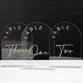 JINMURY Acrylic Arch Table Numbers with Stands, 5x7 Inch Acrylic Arch Sign Table Numbers for Wedding (Clear Gold Font, 1-10)