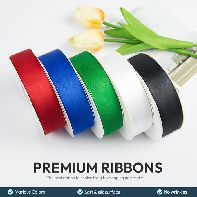 KMER LIFE 1 Inch Wide x 50 Yards Ivory Single Faced Polyester Satin Ribbon for Wedding Decor, Wreath, Crafts, Gift Wrapping & Other Projects