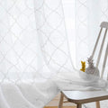 MYSTIC-HOME Sheer Curtains White 95 Inch Length, Rod Pocket Voile Drapes for Living Room, Bedroom, Floral Semi Crinkle Curtain Panels for Yard, Patio, Villa, Set of 2, 52"x 95".