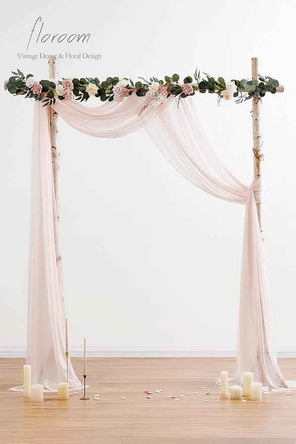 Floroom Wedding Arch Draping Fabric 2 Panels 20Ft Blush Chiffon Fabric Drapes Arbor Drapery Wedding Ceremony Reception Swag Decorations