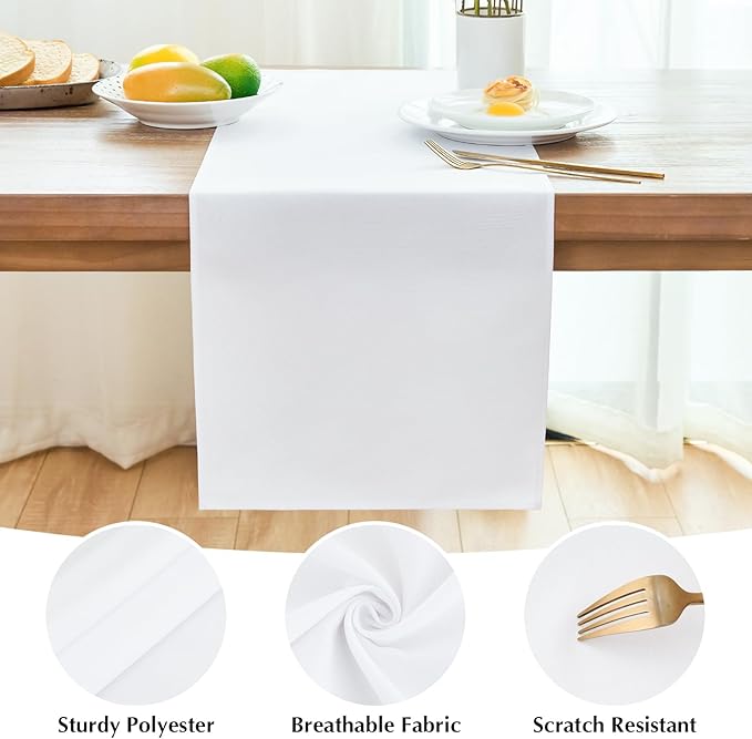2 Pack White Small Short Table Runner 12 x 24 Inch Solid Color Runners Coffee Table Dresser for Daily Party Home Decoration