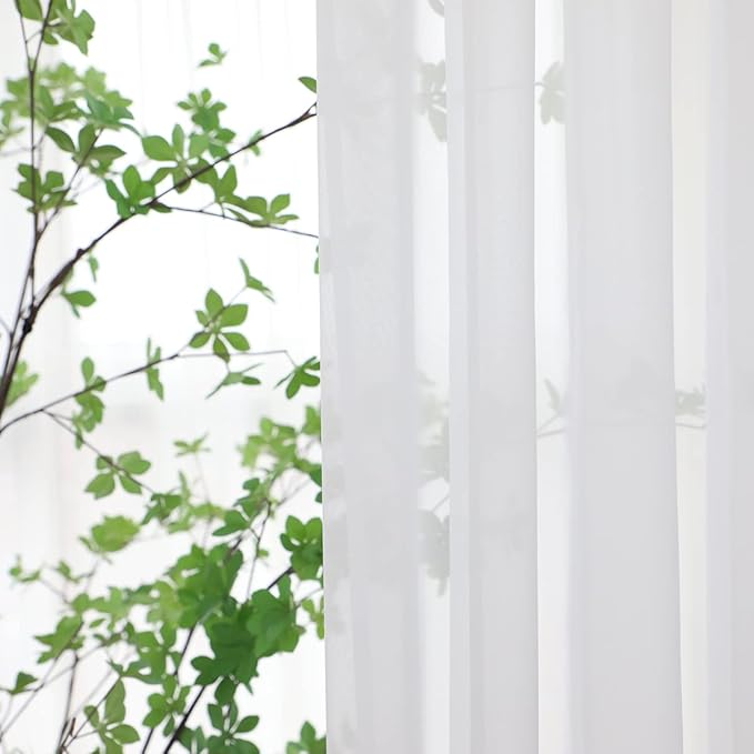 Window White Sheer Curtains 160 Inches Long 2 Panels Sheer White Curtains Basic Rod Pocket Panel for Bedroom Children Living Room Yard Kitchen (White, 52" W x 160" L | 2 pcs)