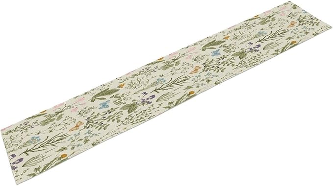 Floral Botanical Table Runner, Garden Spring Flower Botanical Butterfly Animal for Restaurant, Kitchen, Wedding, Party Rectangular Table Runner Decoration,13in（33cm） W * 60in（152cm） L