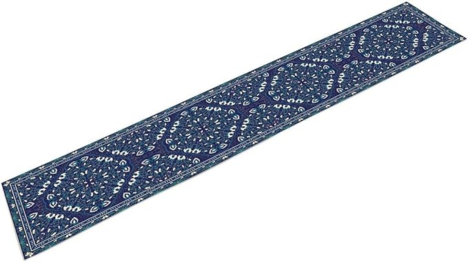 Boho Floral Vintage Table Runner, Retro Morris Abstract Blue Flower Rustic Country Farmhouse Pattern for Home Kitchen Table Decor Dining Coffee Room Wedding Party Decor 13x90in