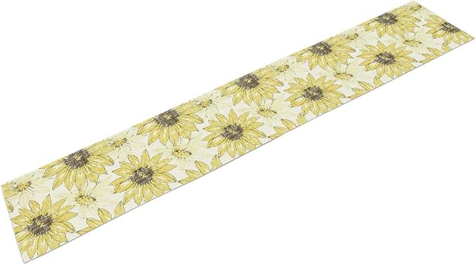 Chrysanthemum Vintage Floral Table Runner, Elegant Grunge Gray Sunflower Spring Summer Elegant Pattern Artichokes Flower Table Runner for Party Kitchen Dining Living Room Decor, 13x70 Inch