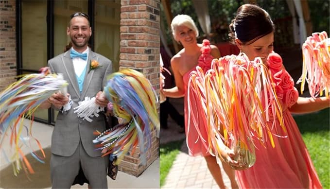 100PCS Ribbon Stick Wands Wedding Streamers with Silk Fairy Stick Wand for Wedding Party Baby Shower Send Off Party Activities Holiday Celebration Favors (Black-100PCS)