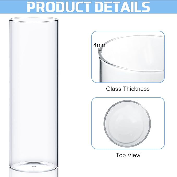 Sawysine 18 Pcs Glass Cylinder Vases 2.5''/2.95''/3.9'' Diameter Clear Flowers Vase Hurricane Floating Candles Holders for Table Centerpieces (3.9 x 8 in,3.9 x 10 in,3.9 x 12 in)