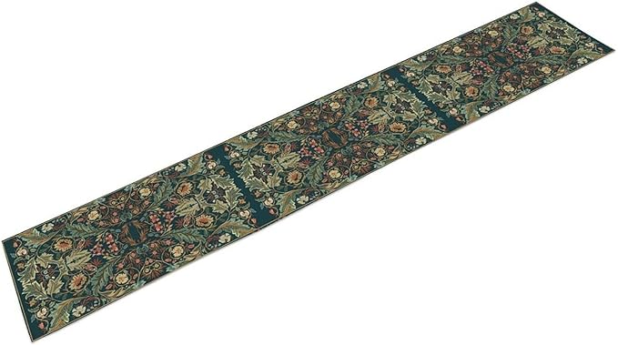 Green Morris Floral Table Runner, Boho Rustic Country Farmhouse Teal Red Rose Pattern for Home Kitchen Table Decor Dining Coffee Room Party Decor 13x72in
