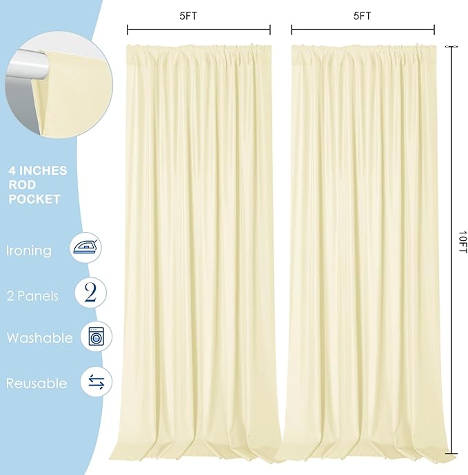 Sugargirl 10x10FT Light Yellow Backdrop Curtains Polyester Photo Backdrop Drapes Curtains 2 Panels with Rod Pockets for Party Birthday Wedding Photography Home Decoration