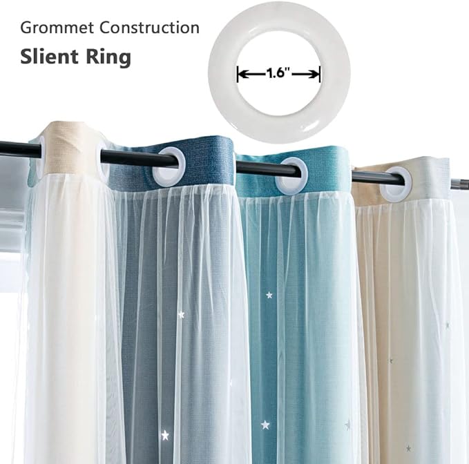 FANLI Ombre Rainbow Blackout Curtains for Kid Girls Bedroom Living Room Darking Stripe Double Layer Star Cut Out Wall Home Decor Gradient Grommet Window Curtains (Blue/Yellow, 52W x 84L)