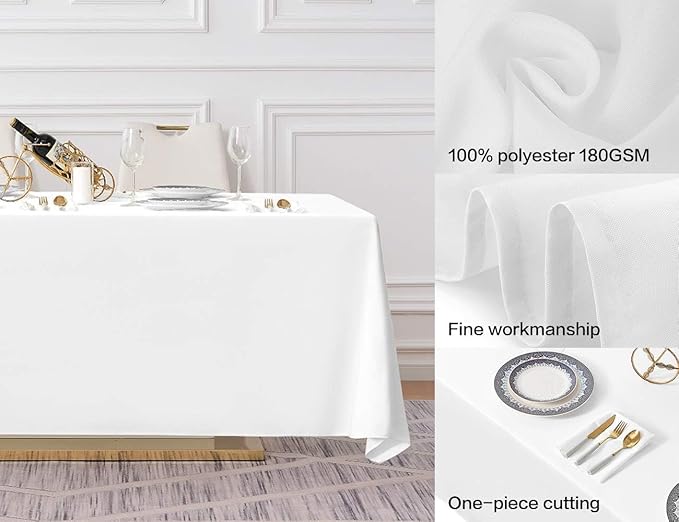 Surmente 5 Pack White Rectangle Tablecloth 90 x 132-inch Rectangular Polyester Table Cloth for Weddings, Banquets, or Restaurants