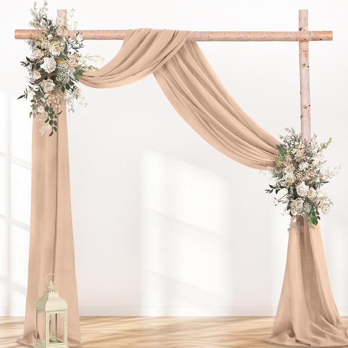 Fall Nude Wedding Arch Draping Fabric 1 Panel 29" × 20FT Sheer Drapes Outdoor Curtain for Wedding Ceremony Baby Bridal Shower Arch Ceiling Backdrop Decor