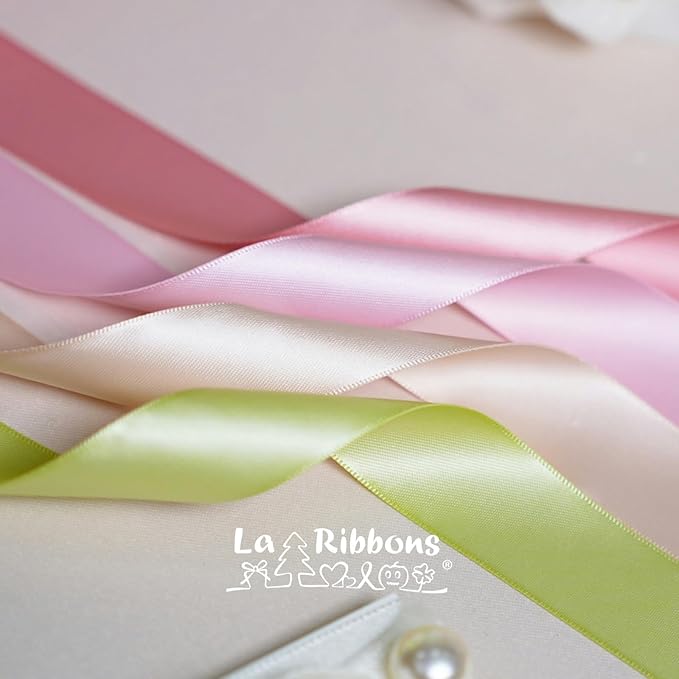 LaRibbons 3/8 Inch 50 Yard Double Faced Satin Ribbon,Rose Pink Small Satin Craft Fabric Ribbon for Gift Wrapping Floral Bouquets Wedding Party Decoration